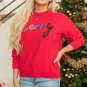 Fiery Red Tinsel Merry Letter Drop Shoulder Baggy Sweater