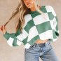 Green Checkered Bishop Sleeve Sweater