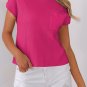 Rose Red Patch Pocket Ribbed Knit Short Sleeve Sweater