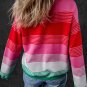 Rose Striped Knit Patch Pocket Drop Shoulder Sweater
