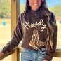 Coffee Western Howdy Boot Graphic High Neck Sweater