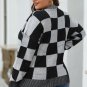 Black Checkered Drop Shoulder Buttoned V Neck Cardigan