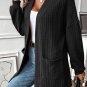 Black Textured Knit Side Pockets Open Front Cardigan