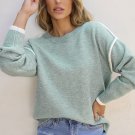 Moonlight Jade Colorblock Contrasting Edge Crewneck Sweater