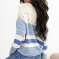 Light Blue Open Stitch Puff Sleeve Sweater