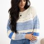 Light Blue Open Stitch Puff Sleeve Sweater