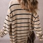 Black Stripe Shawl Neckline Open Cardigan with Pockets