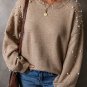 Smoke Gray Pearled Drop Shoulder Round Neck Sweater