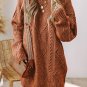 Coffee Cable Knit Drop Shoulder Loose Fit Sweater Dress