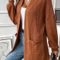 Chestnut Textured Knit Side Pockets Open Front Cardigan