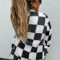 Black Checkered Waffle Knit Thumbhole Open Front Cardigan