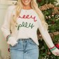 Beige Tinsel Holly Jolly Graphic Classic Sweater