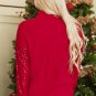 Racing Red Merry Graphic Sequin Sleeve Turtleneck Sweater