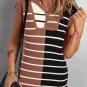 Black Stripe Color Block Quarter Zip Collar Short Sleeve Sweater Dress
