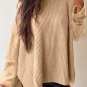 Apricot Cable Knit Drop Shoulder Side Slits Loose Sweater