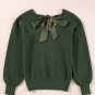 Jungle Green Lantern Sleeve V Neck Knot Back Sweater
