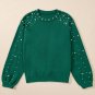 Evergreen Pearled Drop Shoulder Round Neck Sweater