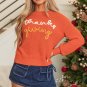 Gold Flame Thanks Giving Letter Graphic Crew Neck Sweater