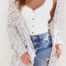 White Confetti Rib Knit Long Sleeve Cardigan