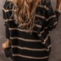 Black Stripe Buttoned V Neck Drop Shoulder Loose Cardigan