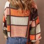 Orange Color Block Waffle Knit Drawstring Mock Neck Sweater