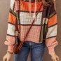 Orange Color Block Waffle Knit Drawstring Mock Neck Sweater
