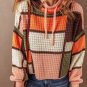 Orange Color Block Waffle Knit Drawstring Mock Neck Sweater