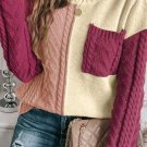 Rose Tan Colorblock Patched Pocket Drop Shoulder Sweater
