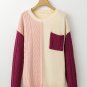 Rose Tan Colorblock Patched Pocket Drop Shoulder Sweater