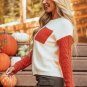 Gold Flame Colorblock Patched Pocket Drop Shoulder Sweater