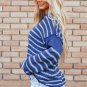 Sky Blue Stripe Drop Shoulder Casual Sweater