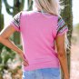 Bright Pink Contrast Printed Cap Sleeves Crewneck Sweater