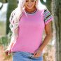 Bright Pink Contrast Printed Cap Sleeves Crewneck Sweater