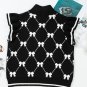 Black Preppy Vibes Bow Print Zipped Collar Sweater Tee