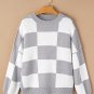 Gray Checkered Bishop Sleeve Sweater