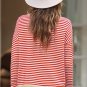 Fiery Red Contrast Trimmed Striped Drop Shoulder Sweater