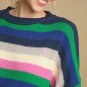 Bright Green Rainbow Striped Crew Neck Drop Shoulder Sweater