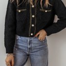 Black Shimmer Flap Pocket Button up Cardigan