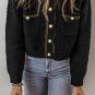 Black Shimmer Flap Pocket Button up Cardigan