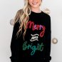 Black Tinsel Merry and Bright Graphic Christmas Sweater