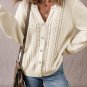 Apricot Pleated Sleeve Hollow Detail Button Sweater Cardigan
