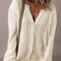 Apricot Pleated Sleeve Hollow Detail Button Sweater Cardigan