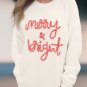White Striped Merry Bright Letter Christmas Sweater