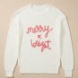 White Striped Merry Bright Letter Christmas Sweater