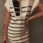 Khaki Stripe Color Block Quarter Zip Collar Short Sleeve Sweater Dress