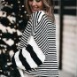 Black white Striped Drop Shoulder Bishop Sleeve Knit Sweater
