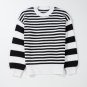 Black white Striped Drop Shoulder Bishop Sleeve Knit Sweater