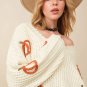 Beige Cable Knit Pumpkin Raw Hem V Neck Loose Sweater