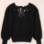 Black Lantern Sleeve V Neck Knot Back Sweater