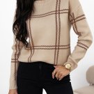 Khaki Plaid Pattern Knitted Drop Shoulder Sweater
